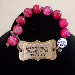 Scripture bracelet with pink agate beads